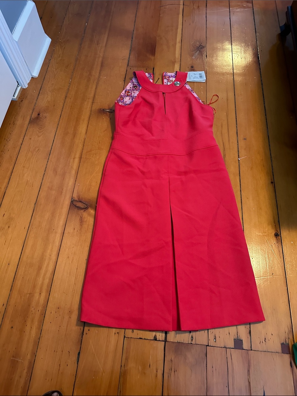 Emilio Pucci Red Midi Dress with Floral Yoke